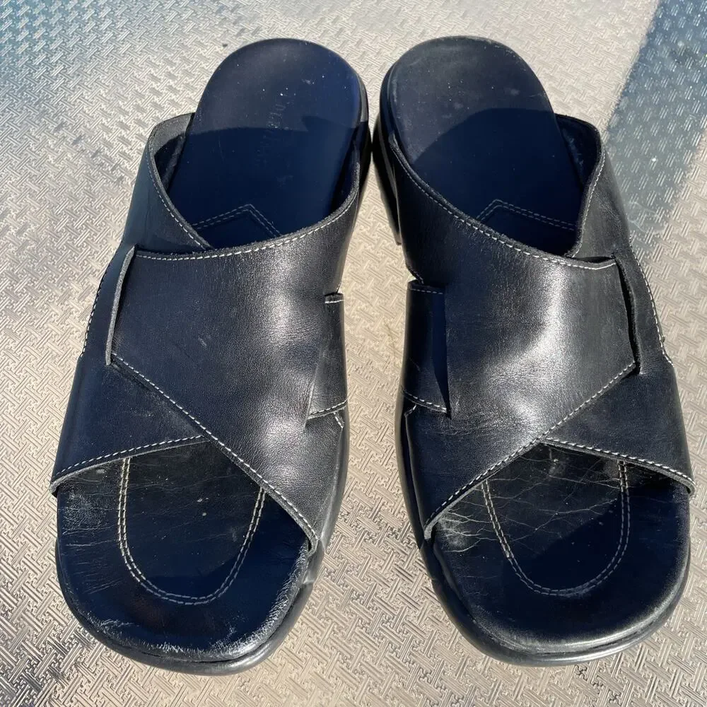 Women's 7 B Cole Haan Country Air Bria Black Leather Sandals Slide Wedge